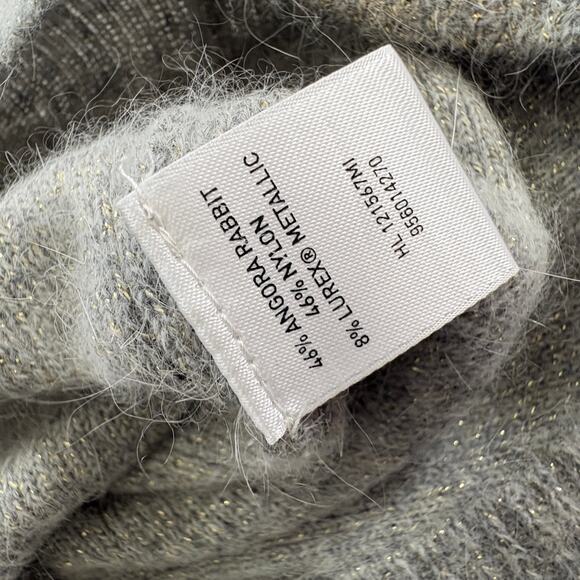 Angora Blend Knit Sweater Sparkle V Neck Belted Bodycon M Preppy Old Money Gray - Picture 6 of 8